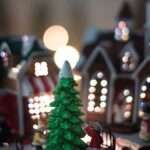 Close up image of a doll christmas village