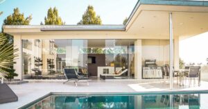 Modern house overlooking a pool